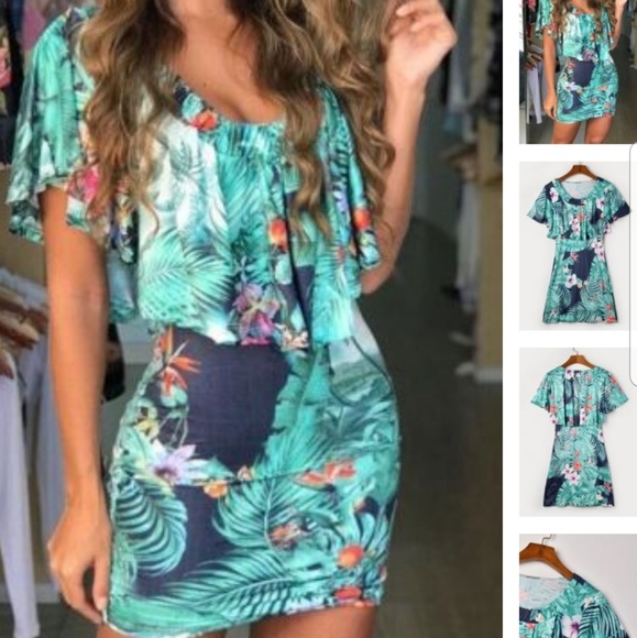 Dresses & Skirts - 🌻3/$15 Floral leaf flouncing bodycon dress
